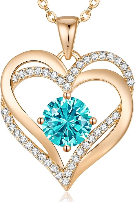 LOUISA SECRET Love Heart Birthstone Necklaces for Women, Birthday Gift for Girlfriend, Anniversary Jewelry Gift for Wife Her, 925 Sterling Silver Women Pendant Necklace, Mother's Day Christams Gift