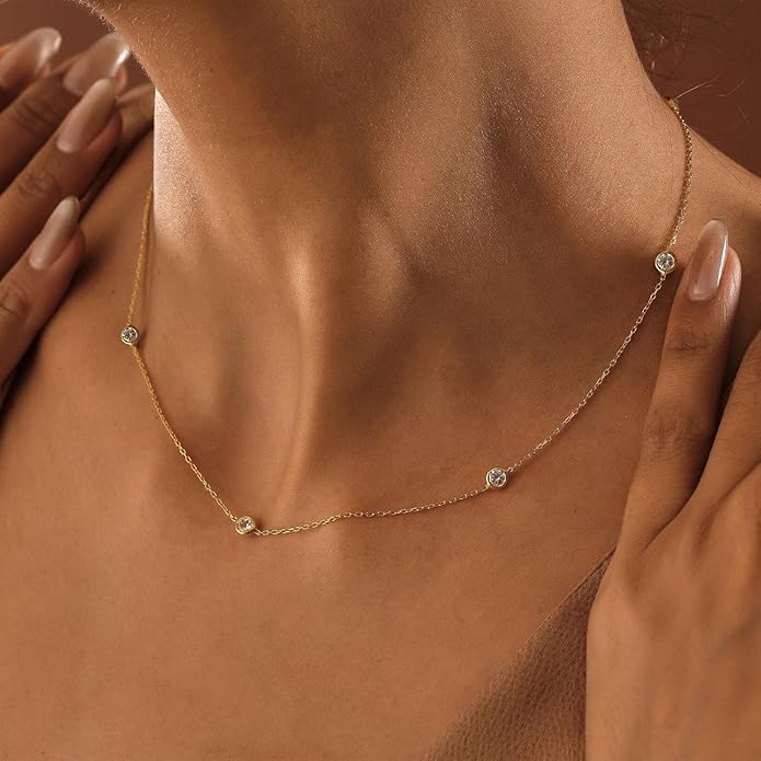 Dainty Necklaces for Women Cute Station Choker Necklace Cubic Zirconia Simulated Diamond Necklace Simple Layering CZ Necklace Trendy Jewelry Gifts