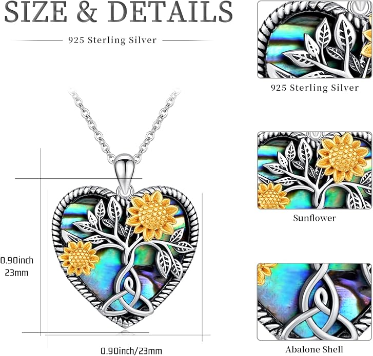 CHENGHONG Sunflower Necklace 925 Sterling Silver Tree of Life Necklace Daisy/Rose/Sunflower Pendant Necklace Sunflower Jewelry Gifts for Women Mom