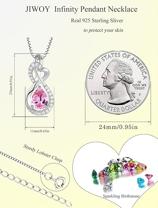 Infinity Necklace Birthstone Pendant 925 Sterling Silver Jewelry for Women