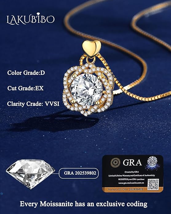 InfinityLove Heart Necklaces for Women,3 Carat Moissanite Necklacce,Moissanite Pendant Necklace,Anniversary Birthday Gifts for Women,Mom, Girlfriend, Jewelry Gifts for Christmas Valentine's Day