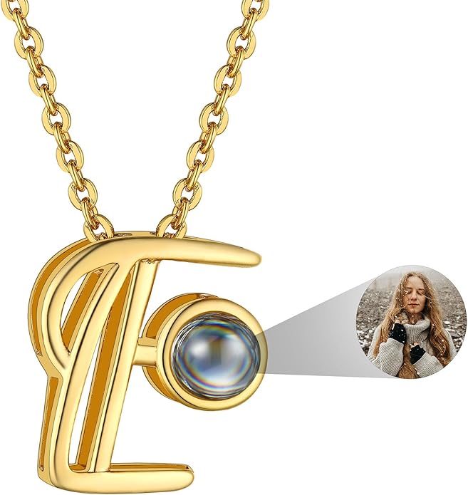 Custom4U Personalized Initial Picture Necklace for Women, Projection Necklace with Picture Inside, Gold/Silver Letter Pendant Necklace, Custom Photo Gifts for Mom Wife Birthday Valentines