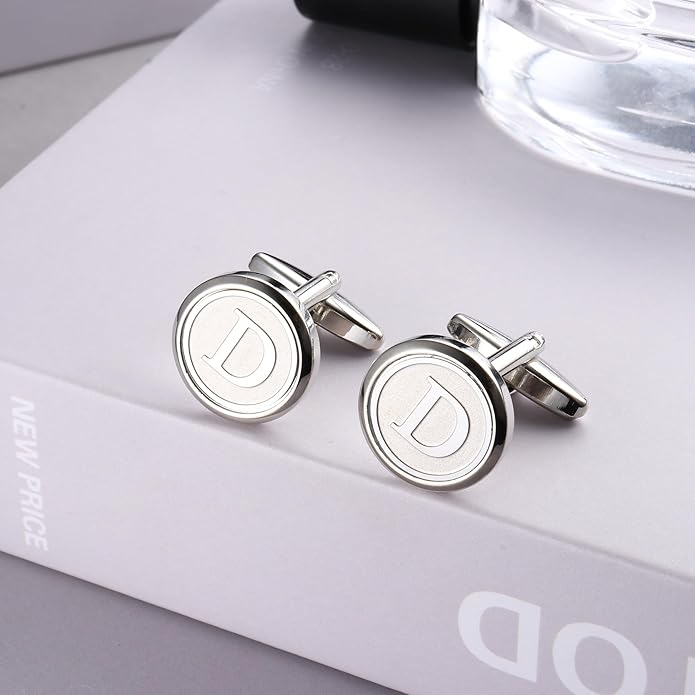 LOYALLOOK Initial Gold Cufflinks for Men Gold Cuff Links Personalized Copper CuffLinks Letter Cufflinks Gift for Groom Husband Father