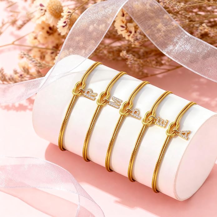 Friendship Bracelet for Women Gold Initial Bracelets 14K Gold Plated Knot Letter A-Z Initial Bracelet for Women Dainty Forever Layered Chain Bracelets Jewelry Birthday Gift for Best Friend