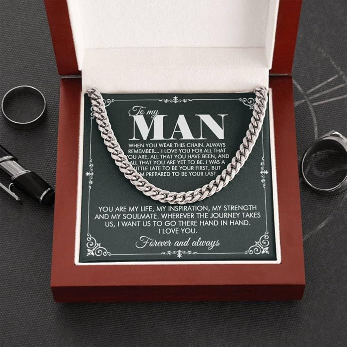 VIRAGIL To My Man Necklace Chain for Men, Silver Stainless Steel Chain Jewelry, Romantic Gift from Partner for Birthday Valentine or Everyday Wear with Meaning