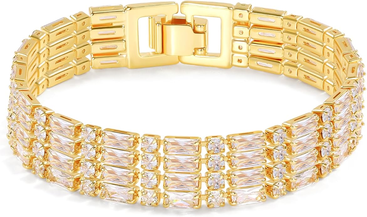 14K Gold Plated Tennis Bracelet for Women – Classic CZ Link Design, Fits 6.0"–7.2" Wrists – Stylish Sparkling Jewelry Gift, Timeless Tennis Bracelets for Women