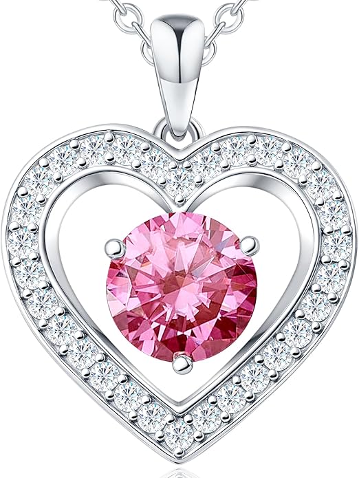 31-Stone Birthstone Heart Necklace for Women | 2ct Moissanite & 30 Sparkling Accents | Valentine's Day, Birthday,Mother's Day, Christmas Gift for Wife, Mother, Girlfriend