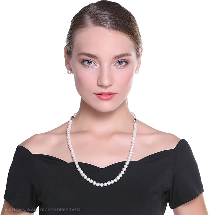 VIKI LYNN Freshwater Cultured Pearl Necklace Set Includes Stunning Bracelet and Stud Earrings Jewelry for Women Gift for Mother's Day, Anniversary, Birthday, Wedding