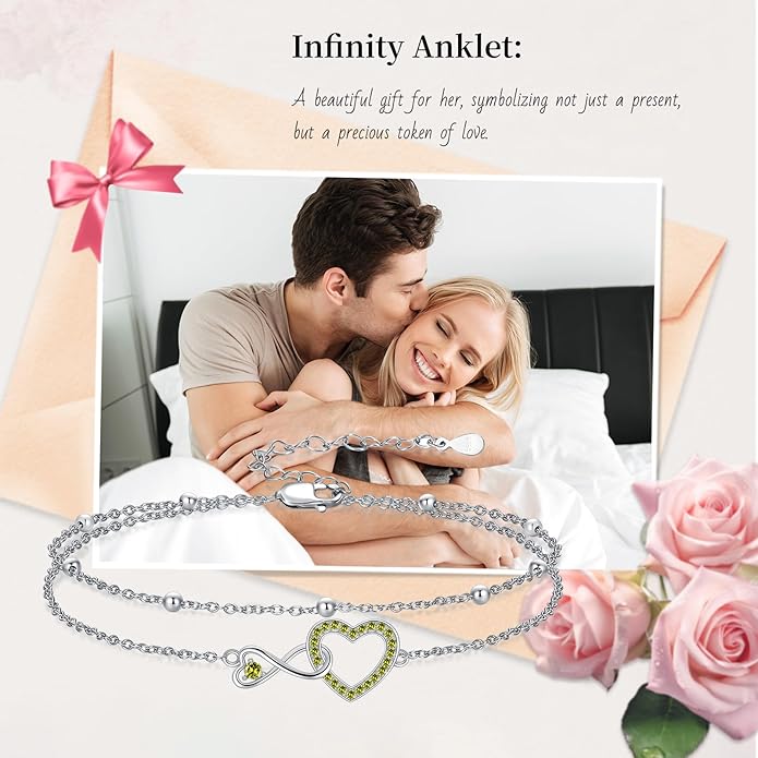 Anklet for Women 925 Sterling Silver Double Infinity Ankle Bracelet Waterproof Summer Jewelry Anniversary Birthday Gifts for Her