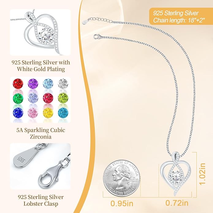925 Sterling Silver Infinity Heart Necklace for Women, Rhodium Plated Cubic Zirconia Pendant Gift for Girlfriend Wife Mom - Anniversary Valentine's Day Birthday Present with Elegant Gift Box