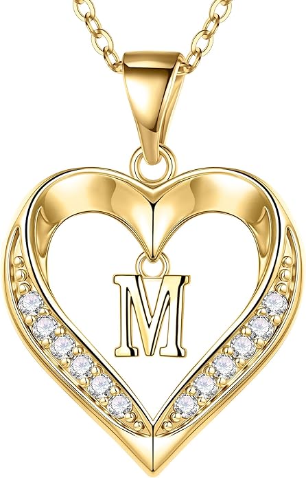Turandoss Heart Initial Necklaces for Women - Dainty 14K Gold Plated CZ Heart Pendant Necklace with Tiny Letter A-Z, Non Tarnish Waterproof Trendy Jewelry Gifts for Mom Wife Girlfriend
