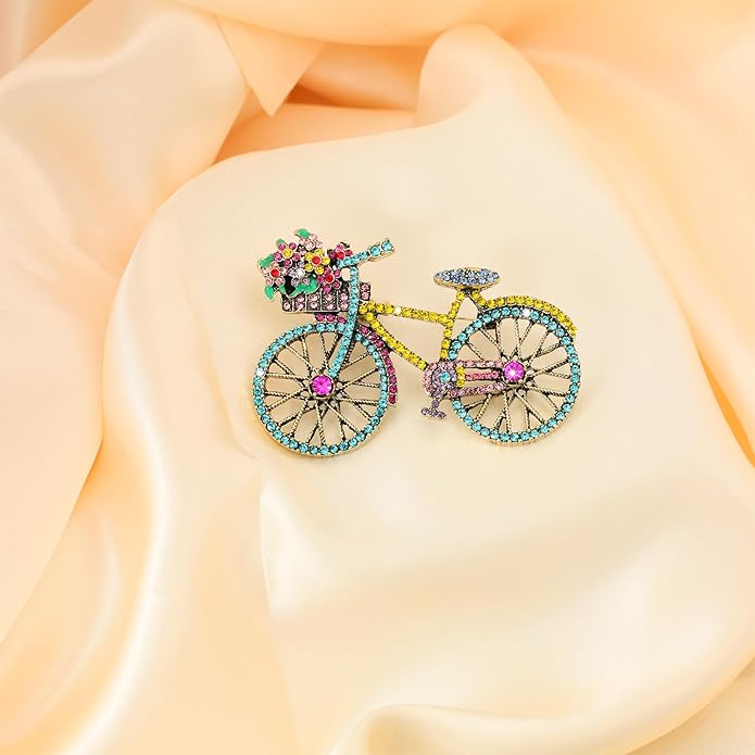 Crystal Rhinestone Creative Bicycles Brooch Pin for Women Retro Elegant Handmade Blue Brooches Pins Classic Wedding Fashion Jewelry Accessories Gift