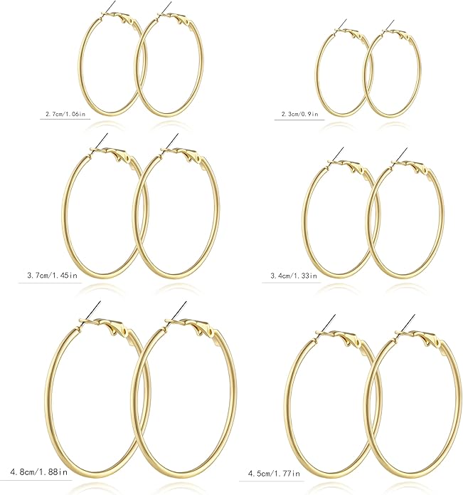 6 Pairs Gold and Silver Plated Hoop Earrings Set for Women – Trendy Silver and Gold Huggie Hoops, Big Silver and Gold Earrings, Chunky Jewelry for Multiple Piercings, Fashion Gift Pack, Stylish Silver Jewelry for Everyday Wear