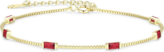 LOUISA SECRET Birthstone Bracelets for Women, 925 Sterling Silver Dainty Simple Women Charm Link Bracelet, Birthday Anniversary Jewelry Gifts for Women Wife Mom Her