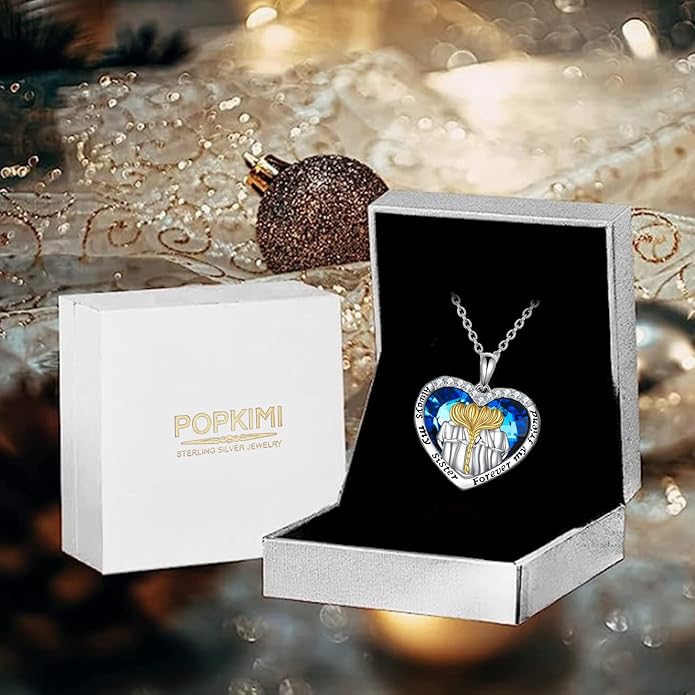 POPKIMI 925 Sterling Silver Sister Necklace - Birthday Gift for Sisters, Mom, Daughter - Always My Sister Forever My Friend Crystal Necklace for 2/3/4/5 Sisters