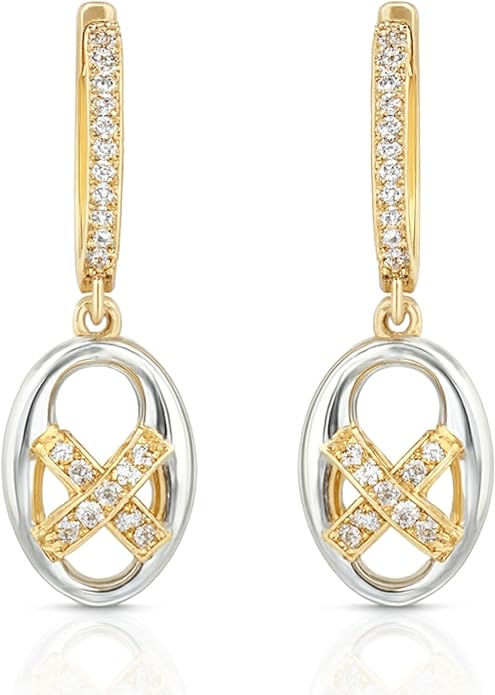 Gold Tone Oval Drop Earrings for Women with Crystal Accents – 30mm Long, Lightweight Fashion Jewelry. KT004