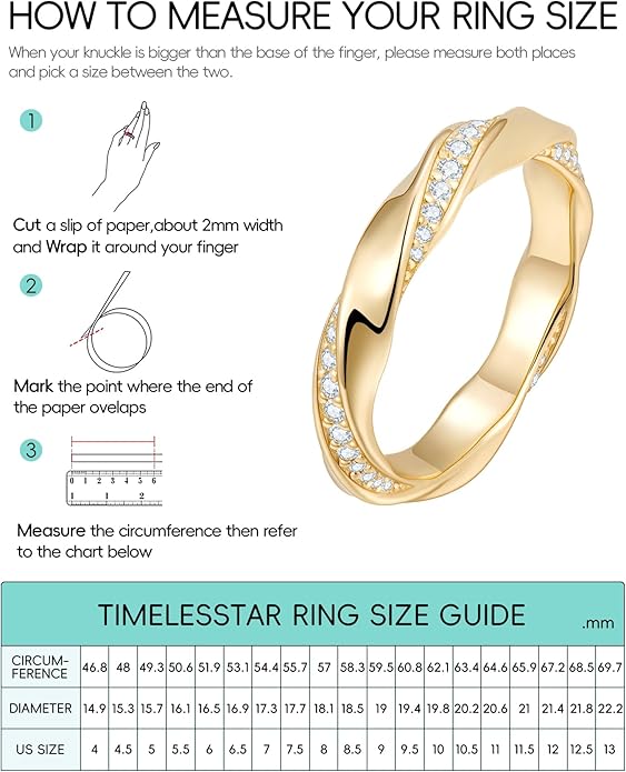 TIMELESSTAR Stackable Eternity Band Rings for Women Wedding, Engagement, Promise, Anniversary Premium Moissanite|D Color VVS1 Clarity 3EX Cut|S925 Sterling Silver 14K Gold Plated Non Tarnish