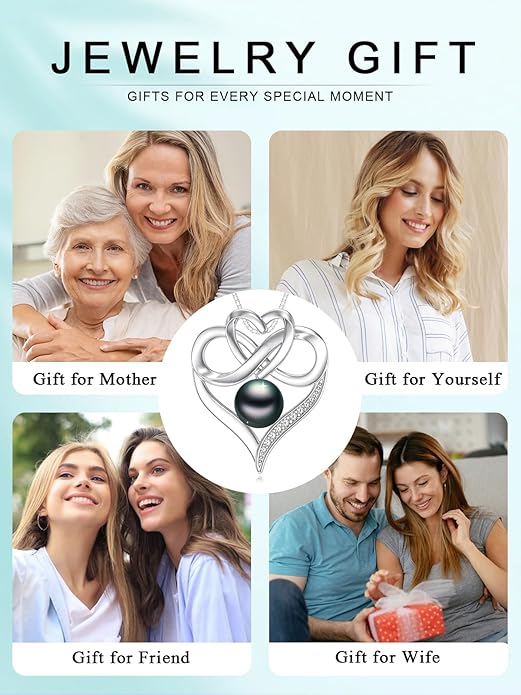 Tahitian Black Pearl Necklace Infinity Gifts for Women Wife Wedding Birthday Anniversary Jewelry Valentines Christmas Day Gifts 925 Sterling Silver