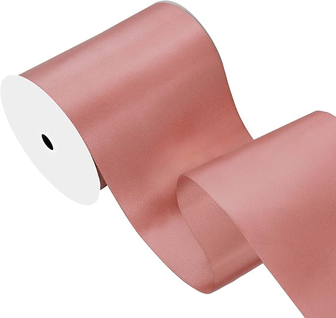 LEEQE Dusty Pink Satin Ribbon 4 inch X 15 Yards Polyester Ribbon for Gift Wrapping Very Suitable for Weddings Party Hair Bow Invitation Decorations and More