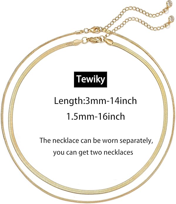 Tewiky Layered Necklaces for Women Non Tarnish- Chunky 14k Gold Plated Herringbone/Snake/Rope/Box/Cuban Link Chain for Women Waterproof Layering Stack Choker Necklace Trendy Dainty Tarnish Free Jewelry Set