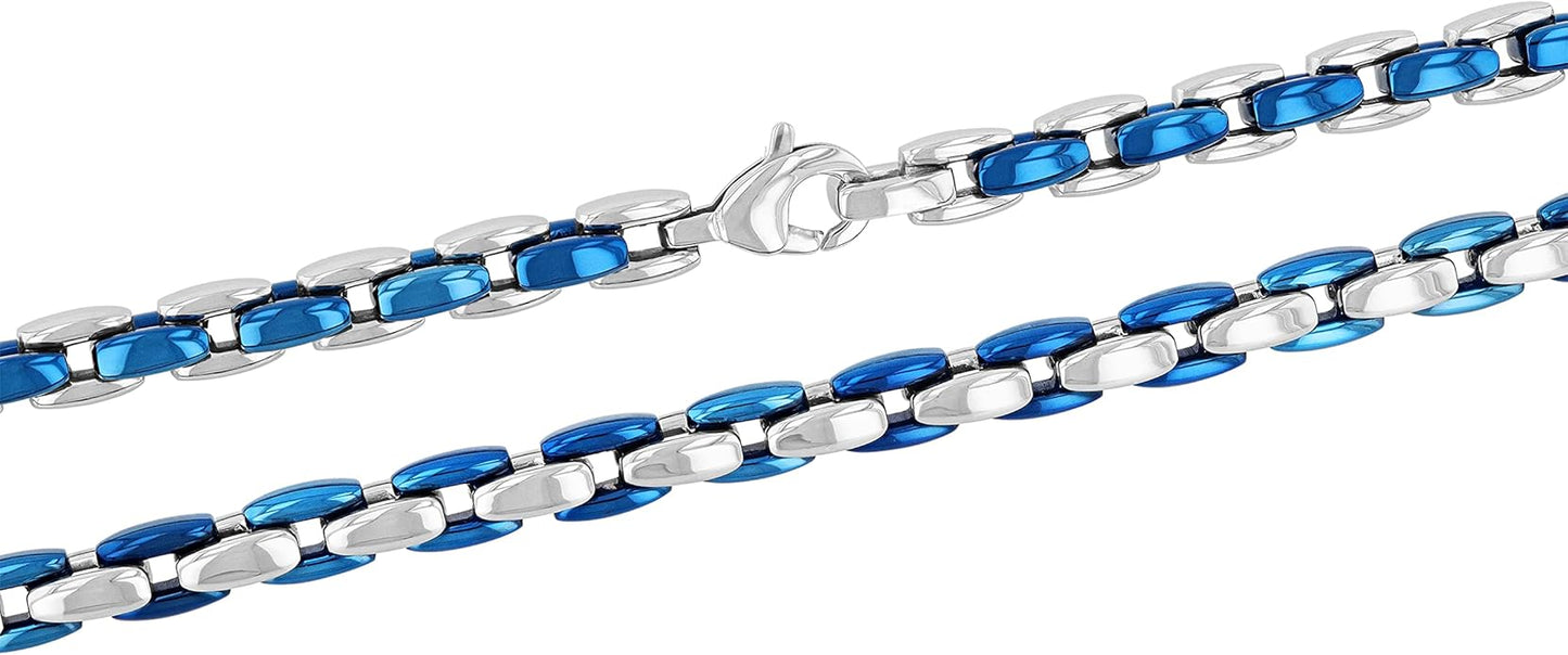 Stainless Steel and Blue Ion-Plate 6.3mm Oval Link 24" Chain Necklace