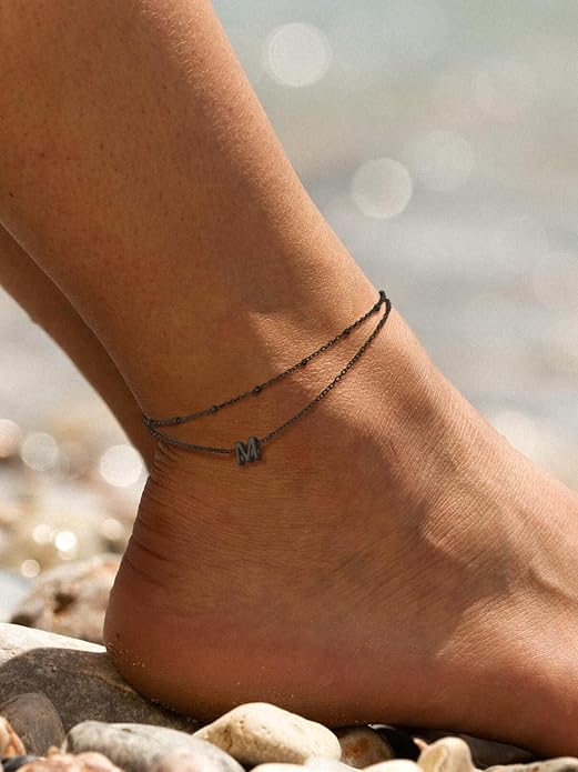 FaithHeart Initial Ankle Bracelets for Women, Waterproof 14k Gold Plated Initial Anklets Non Tarnish Stainless Steel Layered Anklet Summer Beach Foot Jewelry
