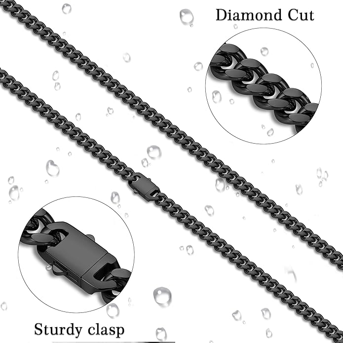 Fiusem Valentines Day Gifts for Him Silver Tone/Black/14K Gold Plated Chain Necklace for Men, 5mm/6mm/7.5mm/8mm/9mm Stainless Steel Cuban Link Chain Necklace, Men's Chains 18-28 Inch Jewelry Gifts