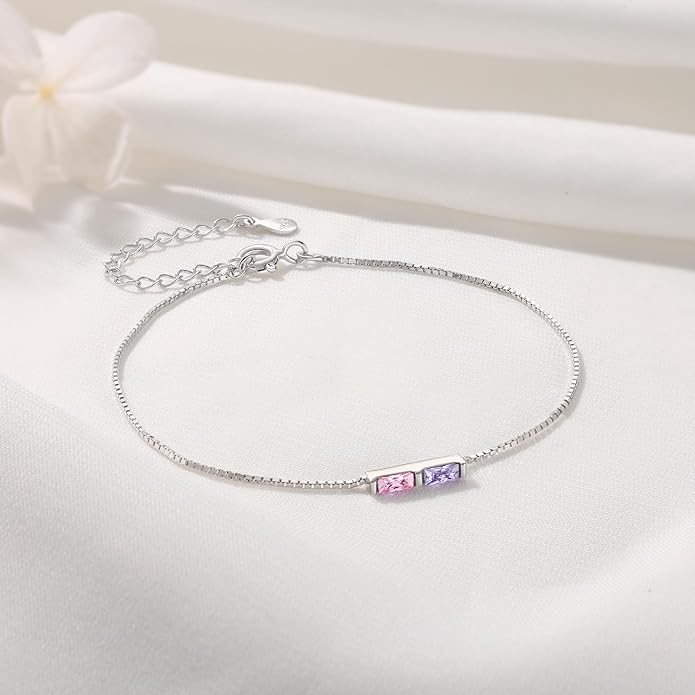 925 Sterling Silver Personalized Mom Birthstone Bracelets for Women — Custom Adjustable Dainty Jewelry for Mother’s Day, Birthday, Christmas Gifts for Mom Grandma Wife