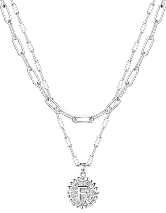 Ursteel Layered Initial Necklaces for Women, 14K-Gold-Plated Dainty Layering Paperclip Chain Necklaces for Women Jewelry