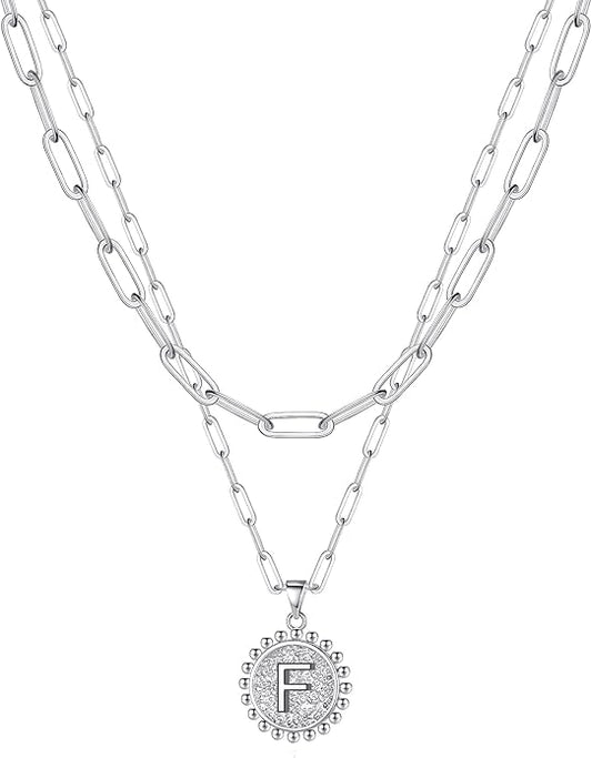 Ursteel Layered Initial Necklaces for Women, 14K-Gold-Plated Dainty Layering Paperclip Chain Necklaces for Women Jewelry