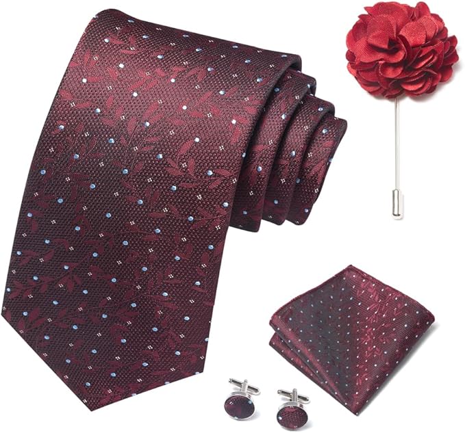 joy alice Ties Set Men Mixed Color Necktie Handkerchief Cufflinks Brooch 3.15 Formal
