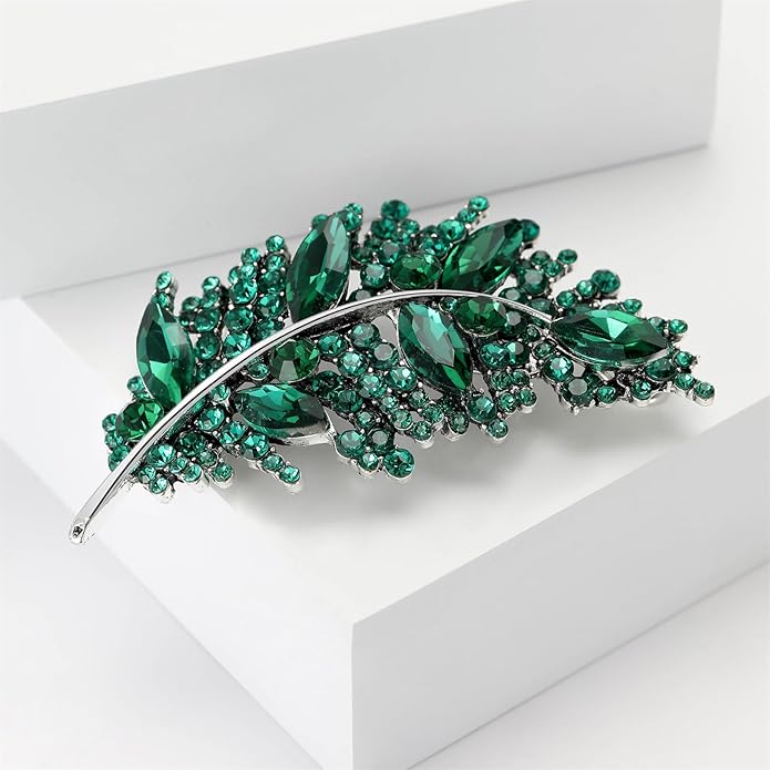 Rhinestone Leaf Brooches for Women Men,Vintage Plant Leaf Lapel Pins Sparkling Crystal Feather Brooch Collar Pins Clothing Bags Hats Christmas Birthday Jewelry