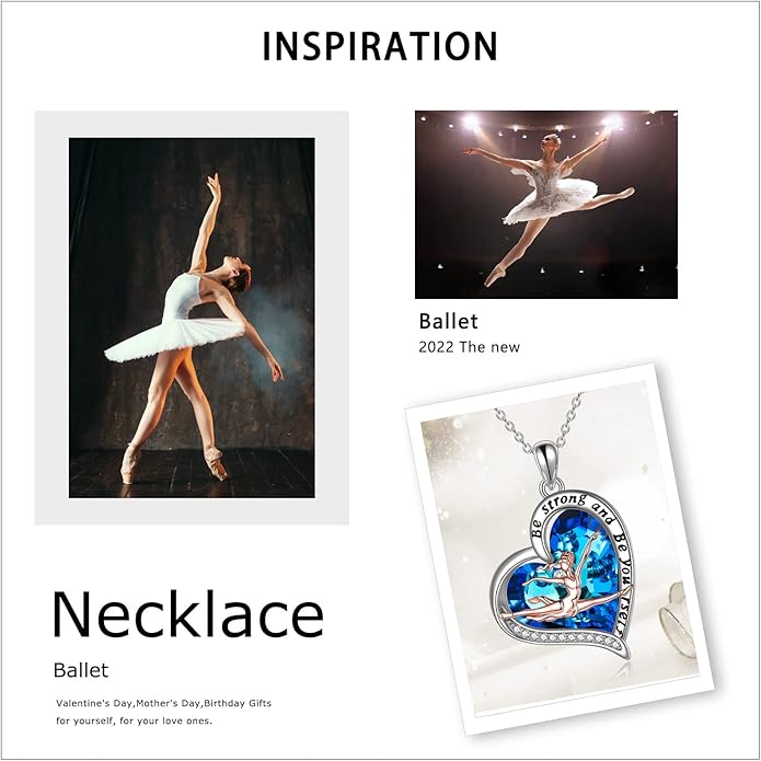 POPLYKE Sports Gifts for Girls Sterling Silver Gymnastics/Ballerina/Piano/Reading Heart-Shaped Pendant Necklace for Women