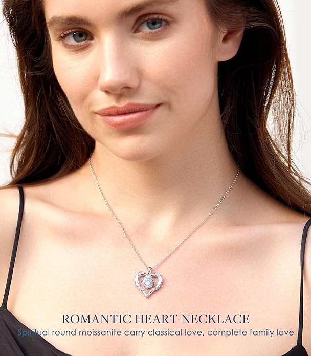 Beam & Bask 2-3 Ct Moissanite Heart Necklaces for Women, 18K Gold Plated Romantic Pendant for Anniversary Birthday, 925 Sterling Silver Jewelry for Wife Girlfriend Mom Her