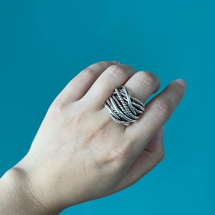 Wide Band Rings Twisted Rope Ring Two-Tone Mixed Metal Braided Statement Rings Fashion Jewelry for Women