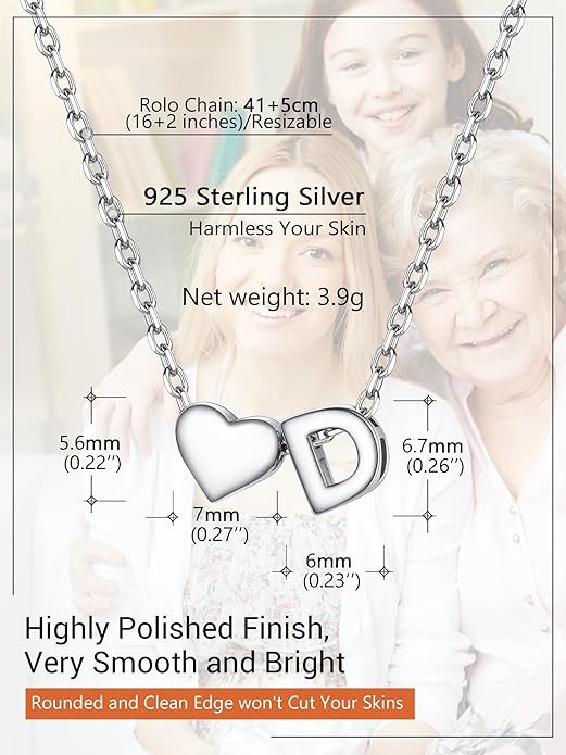 PROSILVER Initial Heart Necklace for Women, 925 Sterling Silver Tiny Heart Letter Necklace Siver, Gold Necklace, Come with Box