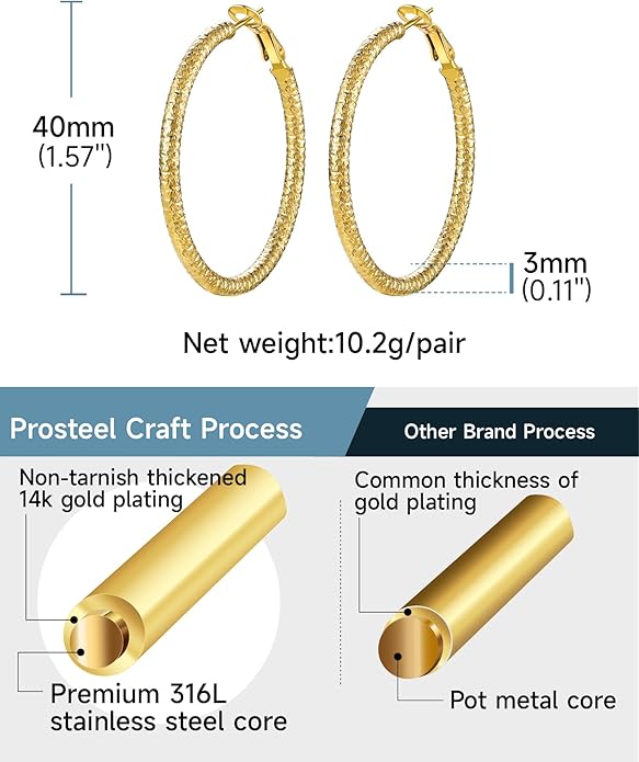 PROSTEEL 30/40/60/80/100mm Chunky Hoop Earrings For Women Gold Plated/Black Stainless Steel Hoops Earrings Statement Jewelry