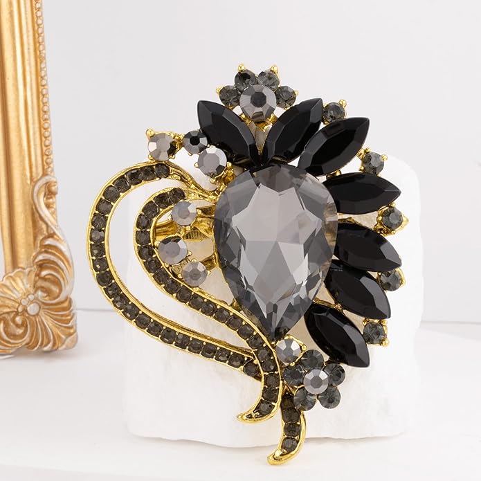 LAXPICOL Vintage Austrian Crystal Elegant Heart Flower Brooch Pin For Women Wedding Broach Pin
