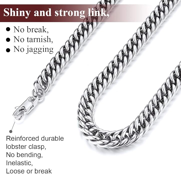 FindChic Men Curb Chain Necklace 18K Gold Plated/Stainless Steel/Black Chunky Double Tight Cuban Link Hip Hop Neck Chains for Men Boys 3.5MM/5MM/6MM/7MM/9MM/12MM 14''-30'' 8 Length Options (Send Gift Box)