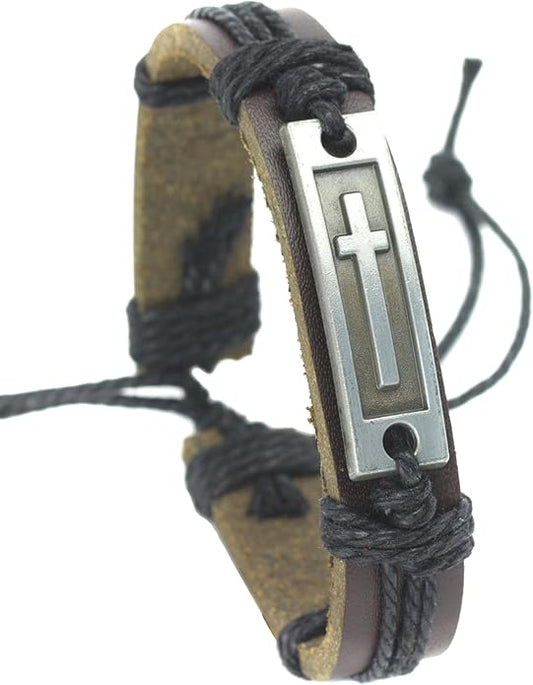 Leather Cross Bracelet for Teens or Men, Cool Christian Gift Ideas for Teenagers for Confirmation, Baptism, Christmas Stocking Stuffers