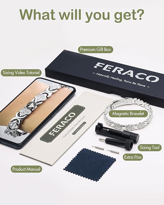 Feraco Pure Copper Bracelets for Women, Ultra Strength Magnetic Therapy Bracelet for Pain Relief with Neodymium Magnets & Sparkling Cubic Zirconia, Adjustable, Infinite Clover Jewelry