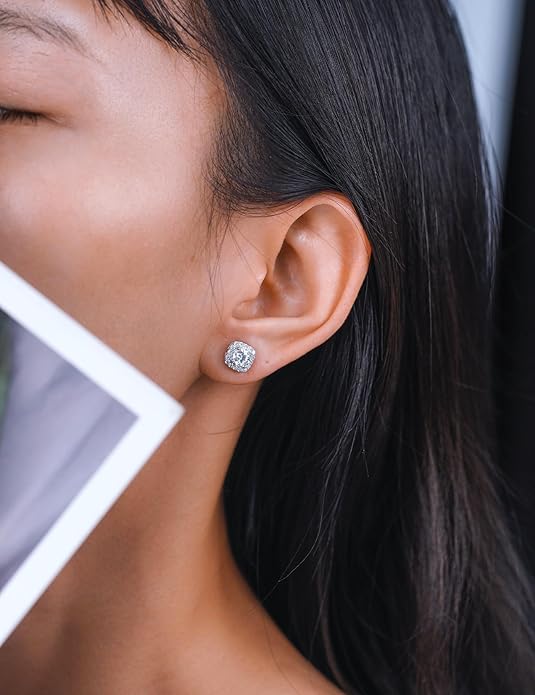 IMOLOVE Moissanite Stud Earrings for Women in Sterling Silver Hypoallergenic 1-3CT D Color Round Cut Moissante Earrings