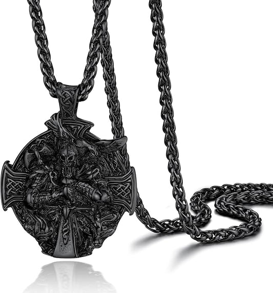 PROSTEEL Norse Viking Jewelry for Men Women, Vintage Thor Hammer/Thor Axe/Raven/Odin Necklace, 316L Stainless Steel Pendant Chain, Come with Box
