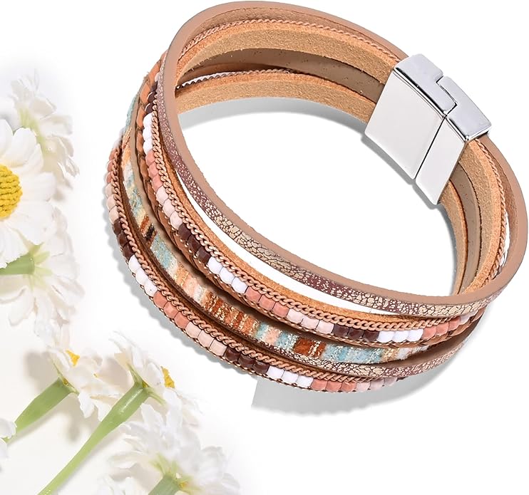 VIBILIA Boho Leather Wrap Bracelets for Women Multi-Layer Bracelets with Strong Clasp Jewelry for Women