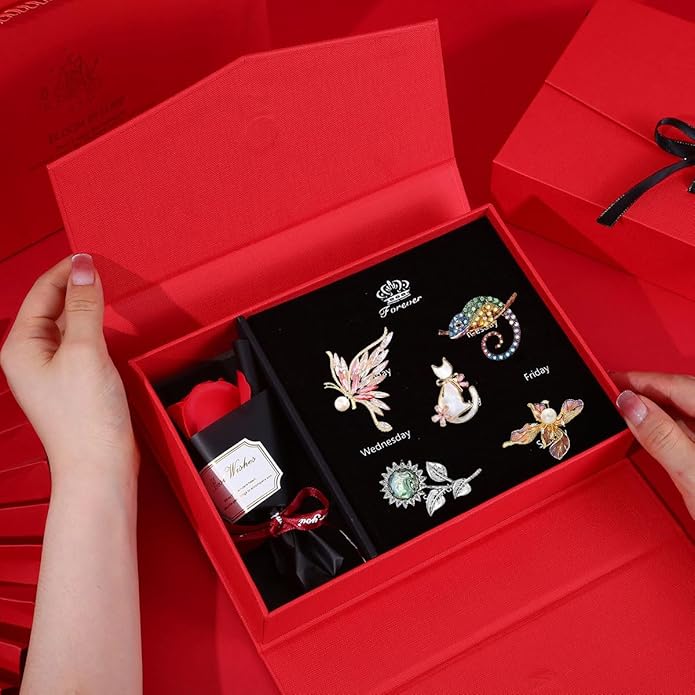 Brooch Set Gift Box for Women Rhinestone Zircon Animal Pin Christmas Birthday Holiday Gift for Wife Girlfriend Mother