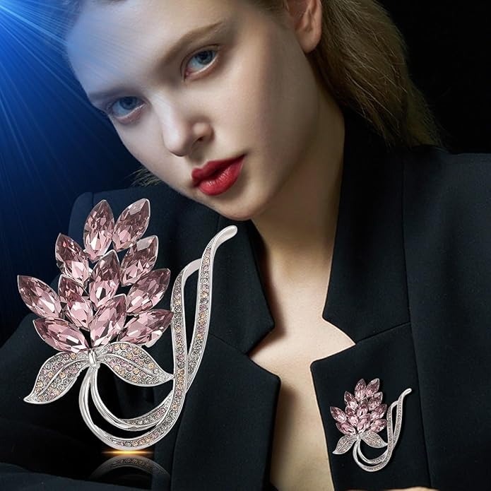 Flower Brooch Pin - Rhinestone Flower Pin 18k Gold Plated - Thanksgiving Day, Birthday, Wedding Gifts for Mom, Wife