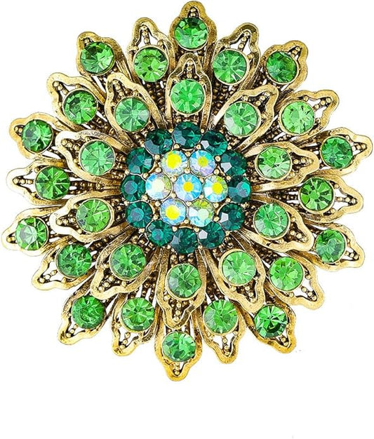 Rhinestone Crystal Flower Brooch Pin for Women,Vintage Multicolor Crystal Floral Lapel Pins Statement Sunflower Brooch Fashion Bride Formal Dress Jewelry