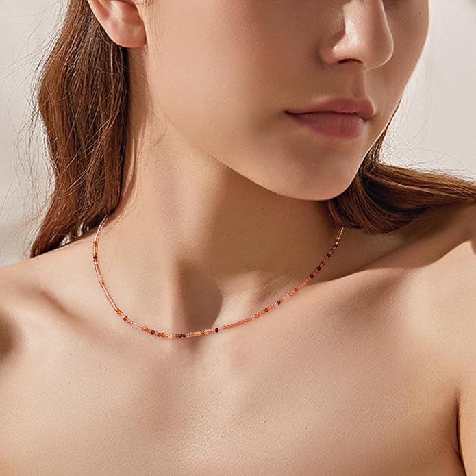 JSJOY Tiny Crystal Beaded Choker Necklaces for Women Colorful Beaded Necklace Dainty Choker Necklaces Simple Boho Jewelry Gifts for Teens Handmade Bead Necklaces Gifts