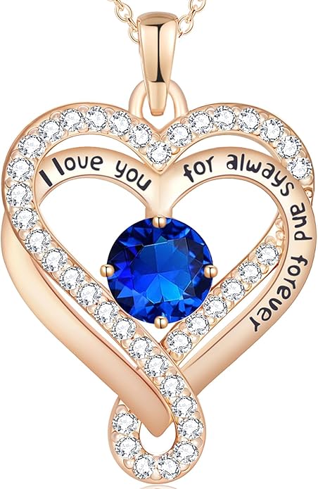 Birthstone Heart Necklaces for Women, Infinity Pendent S925 Sterling Silver Jewelry for Women, Wedding Anniversary, Birthday Mother’s Day Gifts for Mom, Mother, Wife, Girlfriend