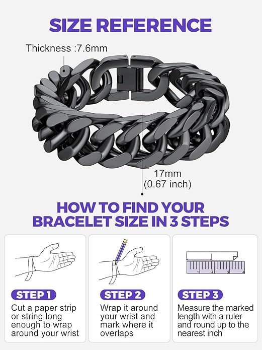 Richsteel Cuban Link Chain Bracelets 8/12/17mm Width Stainless Steel Chain Wrist Bracelets for Men, 7.4/8.2/9 Inch Length Classic Jewelry for Christmas/Valentine's Day/Birthday